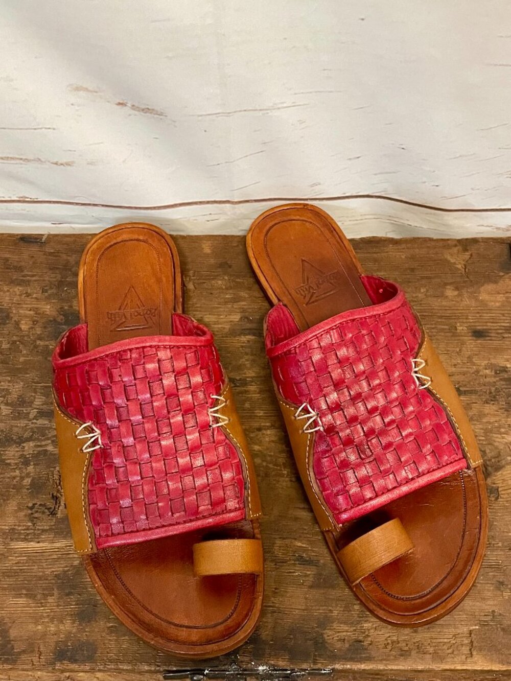 Woven Red Leather Slide Sandals Handmade in Mexico